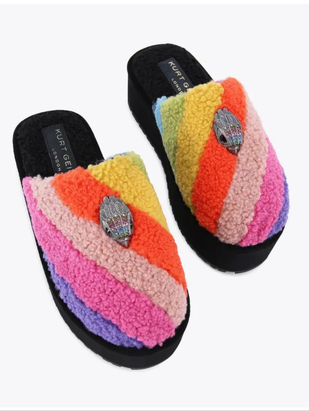 🆕️ Kurt Geiger London Kensington Rainbow Shearling Flatform Slipper US 8.5